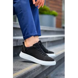 Kb-X204 Kuback Siyah Keten Beyaz Yüksek Taban Günlük Erkek Spor Ayakkabı (Numara: 44)