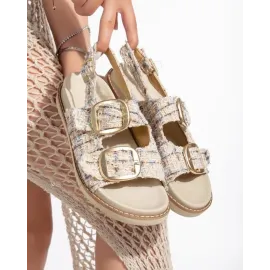 Olira Bej Simli Kemerli Sandalet (Numara: 38)