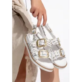 Olira Beyaz Simli Kemerli Sandalet (Numara: 39)