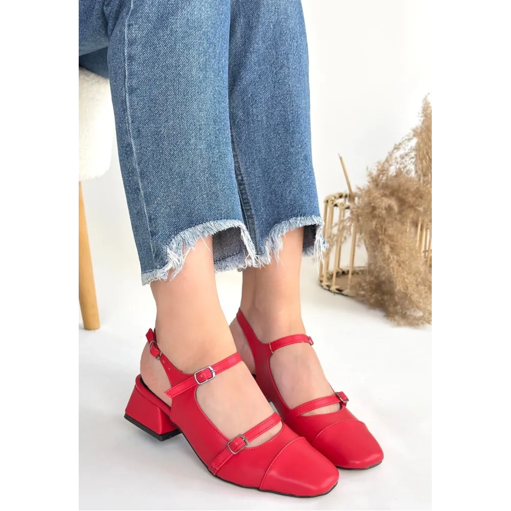 Doran Kırmızı Cilt Topuklu Ayakkabı (Numara: 39)