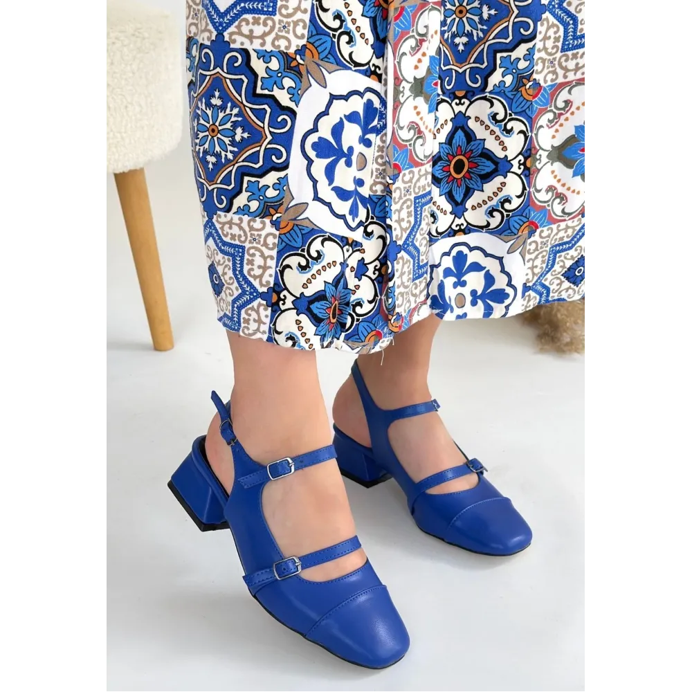 Doran Mavi Cilt Topuklu Ayakkabı (Numara: 39)