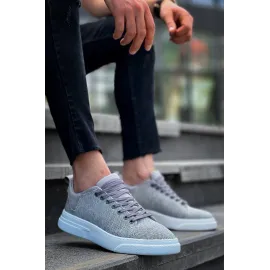 Kb-X204 Kuback Gri Keten Beyaz Yüksek Taban Günlük Erkek Spor Ayakkabı (Numara: 44)