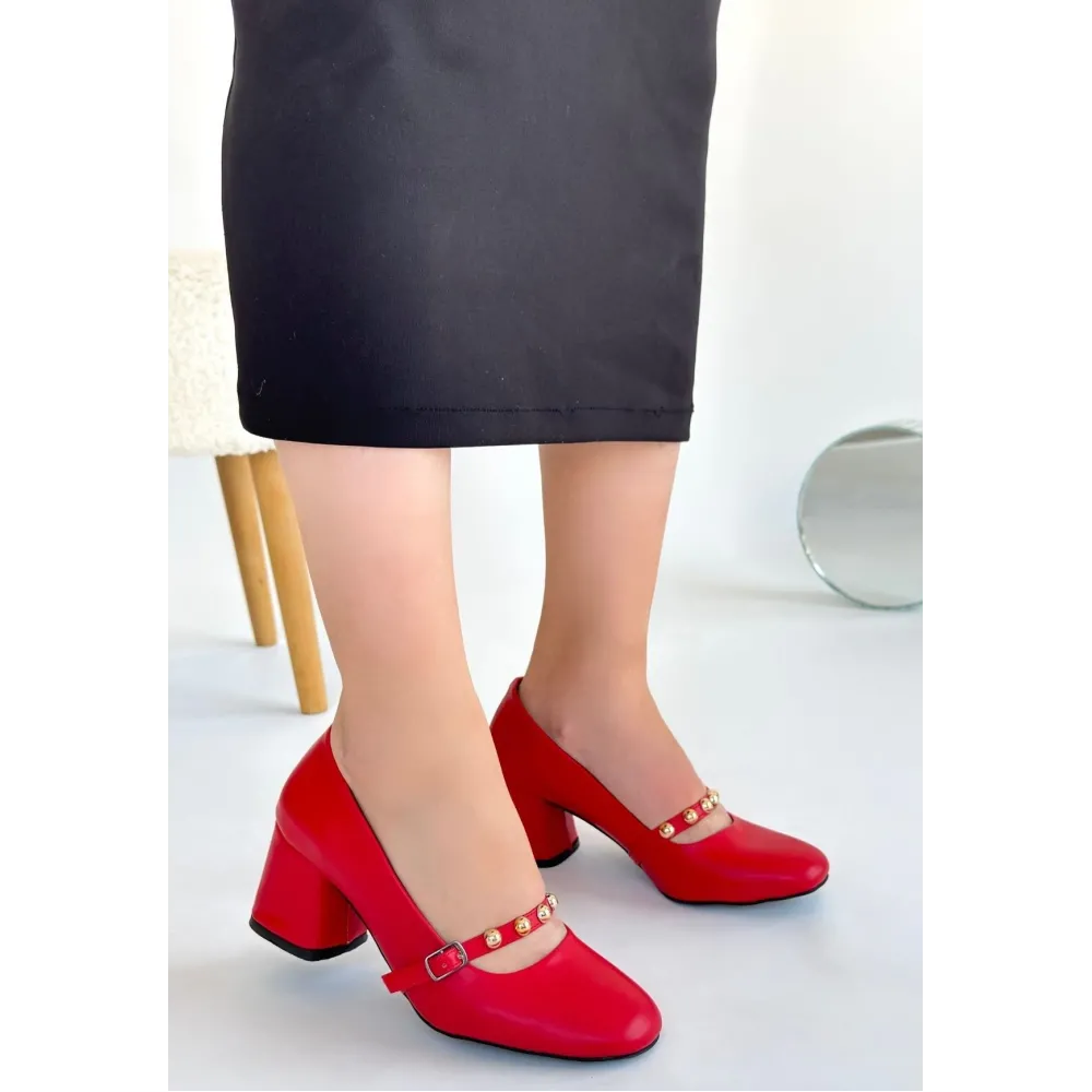 Tino Kırmızı Cilt Topuklu Ayakkabı (Numara: 38)