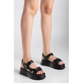 Saide Siyah Cilt Cırt Cırtlı Sandalet (Numara: 39)