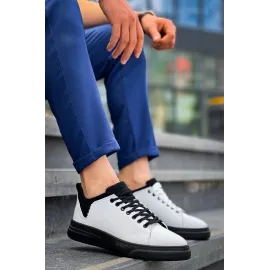 Kb-X204 Kuback Beyaz Siyah Keten Siyah Yüksek Taban Günlük Erkek Spor Ayakkabı (Numara: 40)
