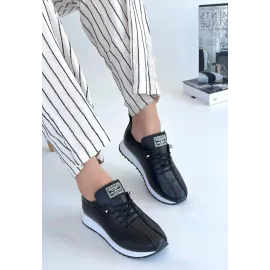 Fiert Siyah Cilt Bağcıklı Spor Ayakkabı (Numara: 36)