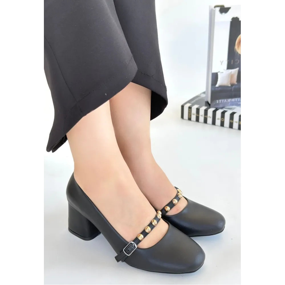 Tino Siyah Cilt Topuklu Ayakkabı (Numara: 38)