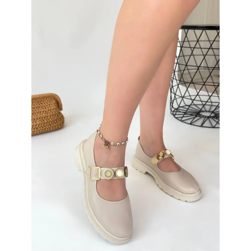 Okira Bej Cilt Oxford Ayakkabı (Numara: 38)