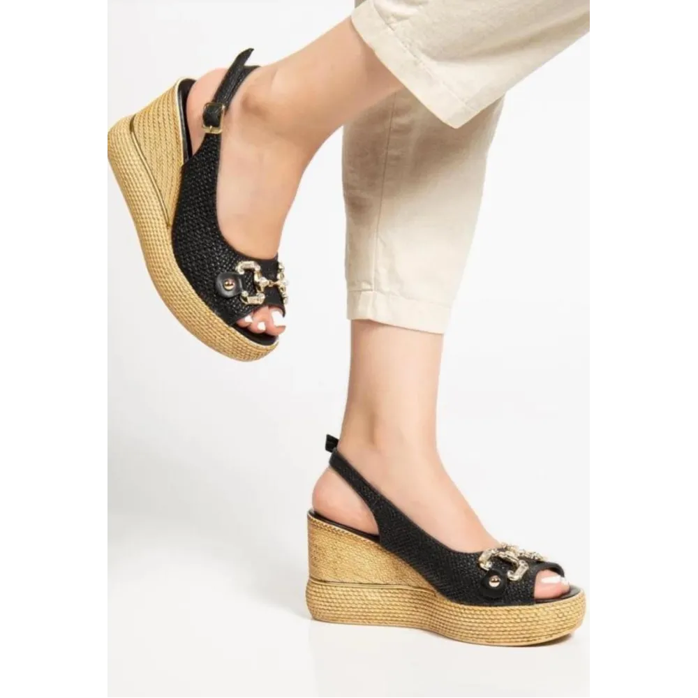 Caver Siyah Cilt Dolgu Topuk Sandalet (Numara: 40)