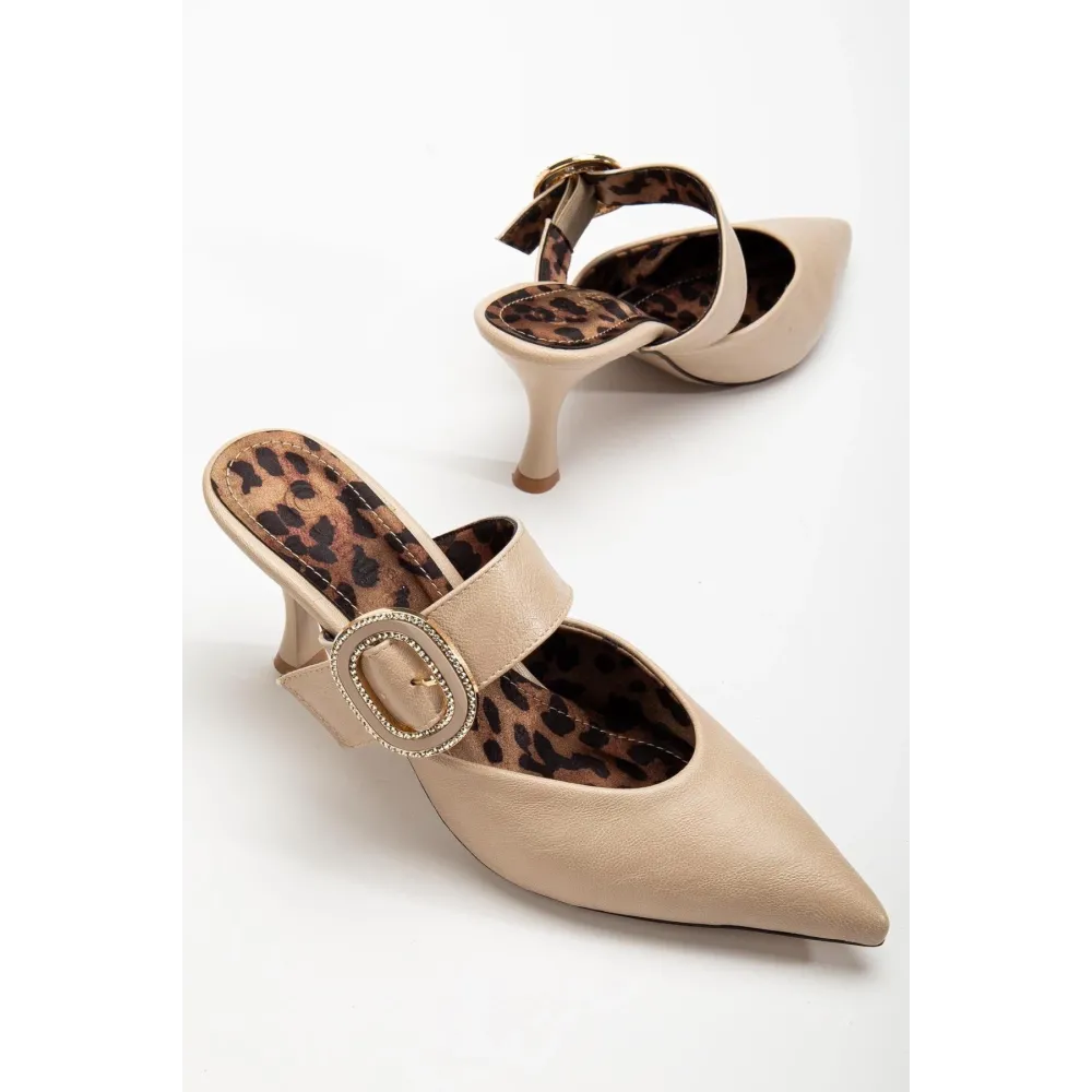 Yote Bej Cilt Topuklu Terlik (Numara: 36)