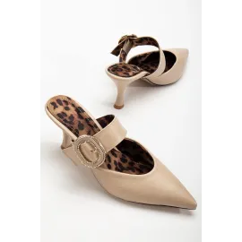 Yote Bej Cilt Topuklu Terlik (Numara: 36)