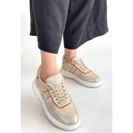 Tanwe Bej Cilt Bağcıklı Spor Ayakkabı (Numara: 39)