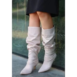 Zelya Bej Cilt Topuklu Çizme (Numara: 39)