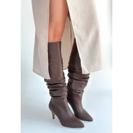 Zelya Kahverengi Cilt Topuklu Çizme (Numara: 39)