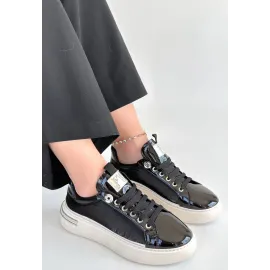 Hley Siyah Rugan Paraşüt Detaylı Bağcıklı Spor Ayakkabı (Numara: 39)