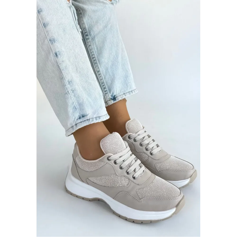 Slar Bej Cilt Bağcıklı Spor Ayakkabı (Numara: 37)