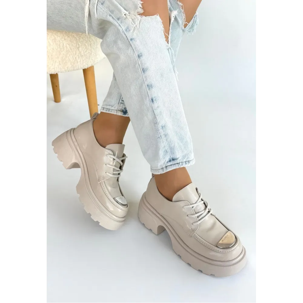 Kiya Bej Rugan Dolgu Topuk Oxford Ayakkabı (Numara: 38)