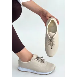 Finna Bej Cilt Bağcıklı Spor Ayakkabı (Numara: 37)