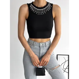 Fitilli Kaşkorse Yakası Zincirli Atlet Siyah (Beden: L)