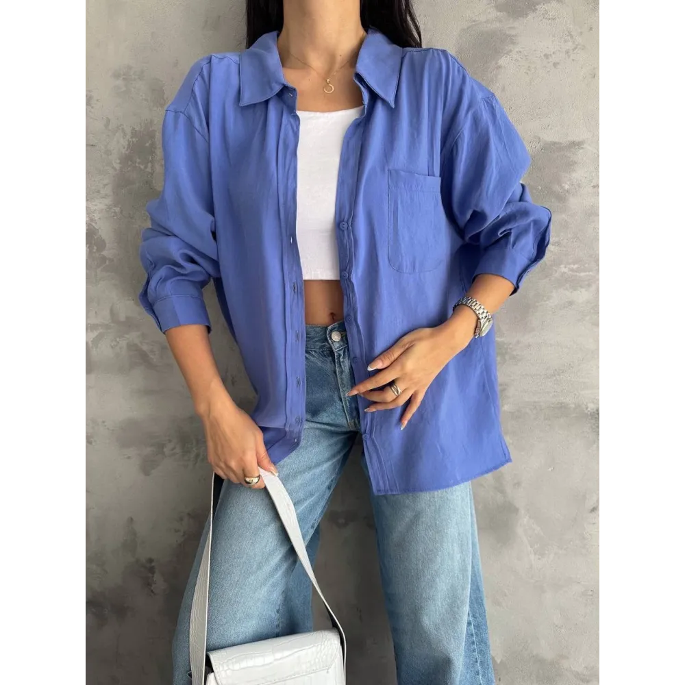Modal Oversize Cepli Gömlek Mavi (Beden: Standart)