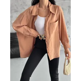 Modal Oversize Cepli Gömlek Vizon (Beden: Standart)