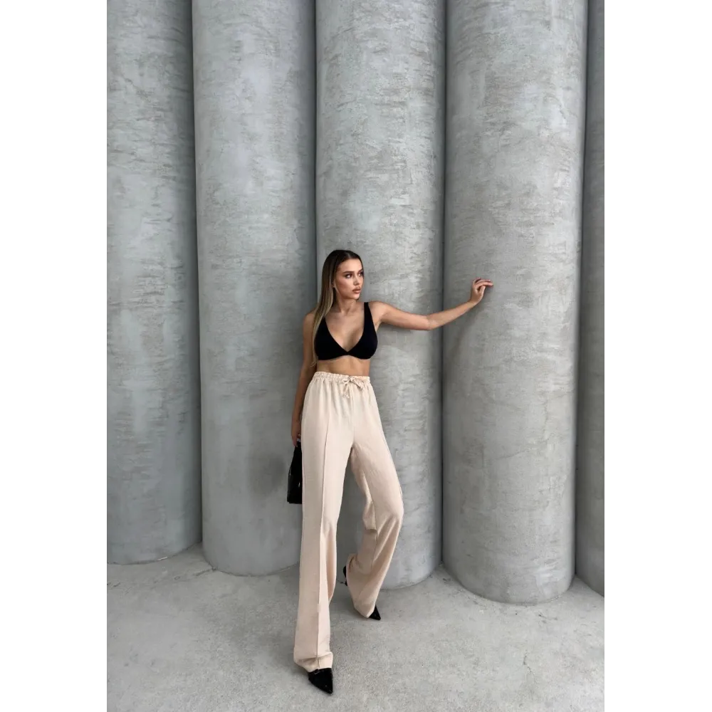 Çımalı Keten Pantolon Bej (Beden: M)