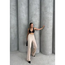 Çımalı Keten Pantolon Bej (Beden: M)