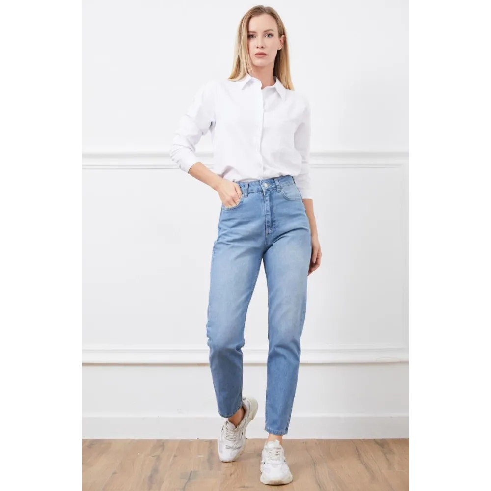 Yüksek Bel Mom Jean Pantolon Mavi (Beden: 36)