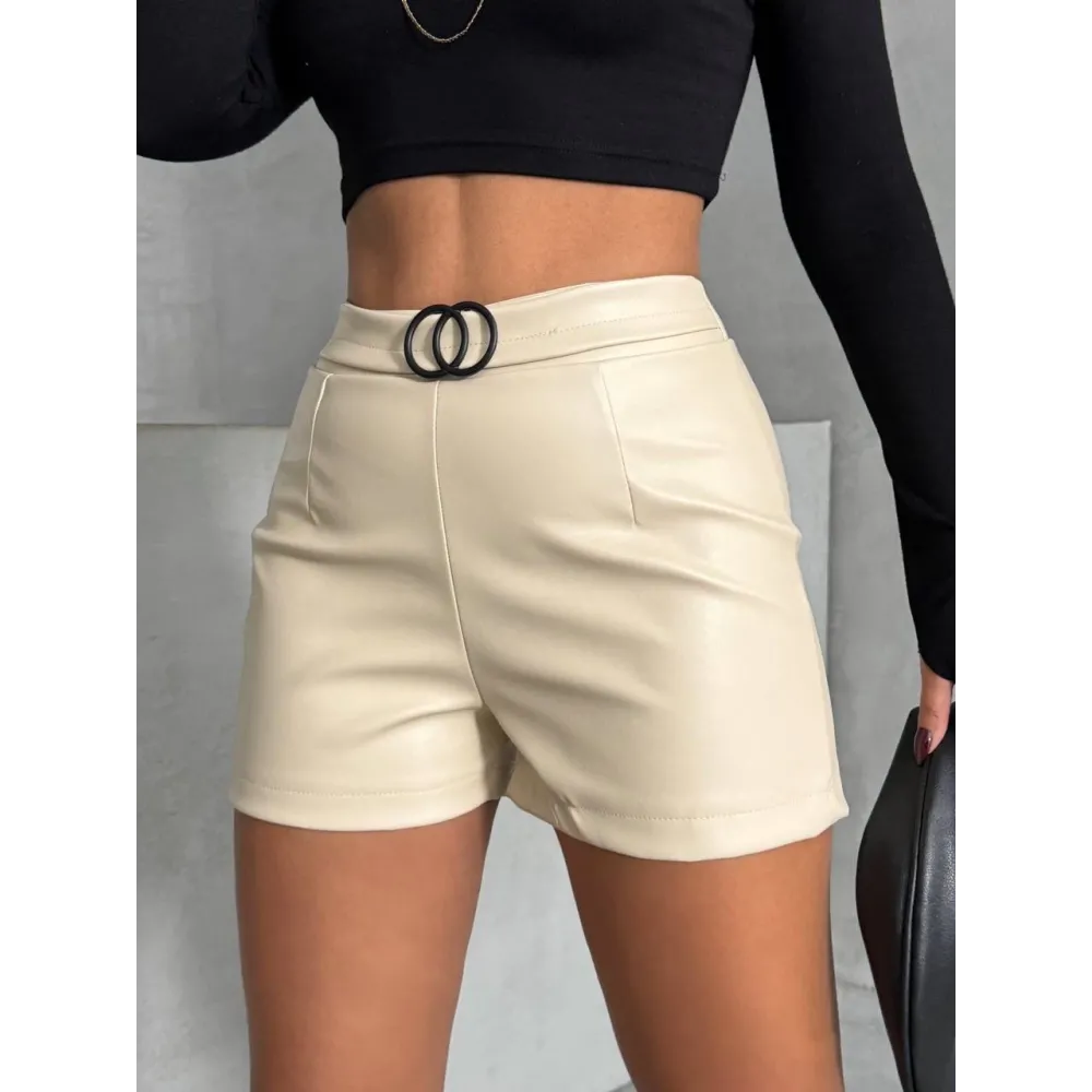 Tokalı Deri Şort H24444 Krem (Beden: L)