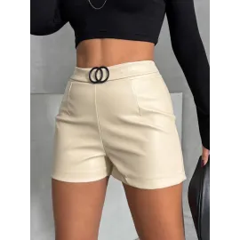 Tokalı Deri Şort H24444 Krem (Beden: L)