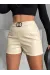 Tokalı Deri Şort H24444 Krem (Beden: Xl)