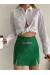 Zincir Detaylı Çizgili Şort Etek Yeşil (Beden: M)