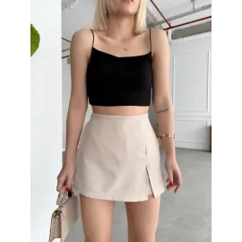 Tek Yırtmajlı Şort Etek Bej (Beden: S)