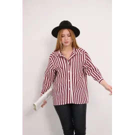 Çizgili Gömlek Bordo (Beden: S)