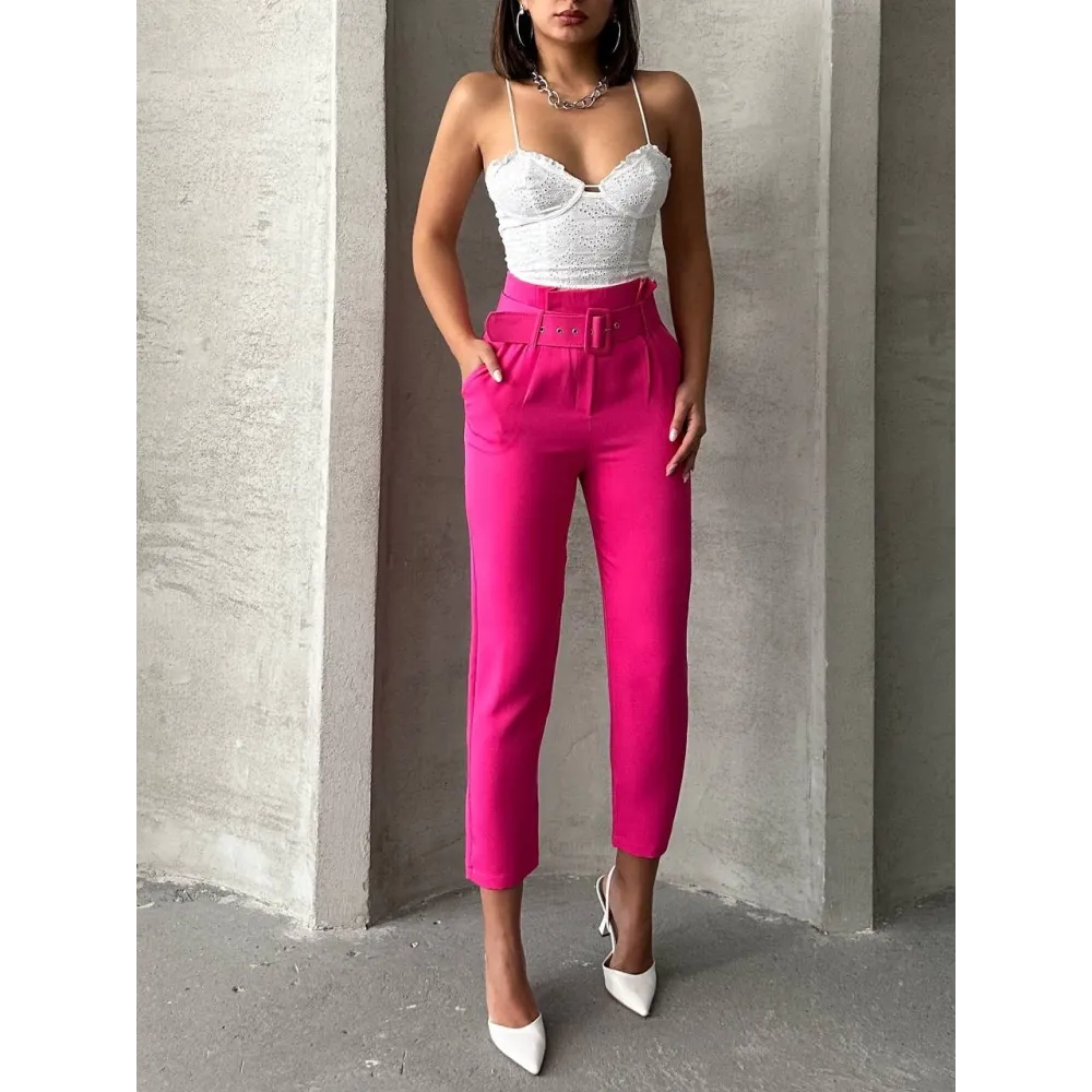 Kemerli Havuç Pantolon Fuşya (Beden: S)