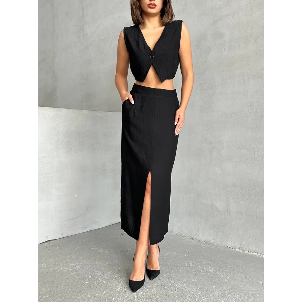 Çilek Takım Etek Yelek Siyah (Beden: M)