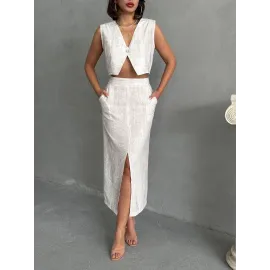 Çilek Takım Etek Yelek Beyaz (Beden: M)