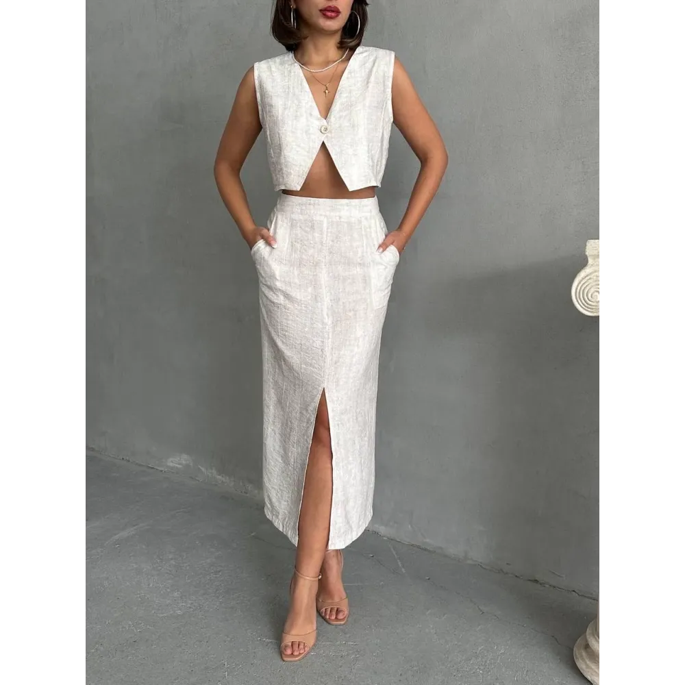 Çilek Takım Etek Yelek Beyaz (Beden: Xl)