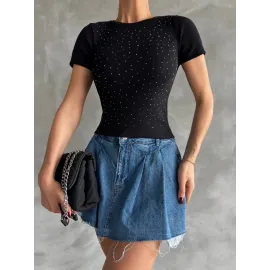 Taş Baskılı Kaş Korse Bluz Siyah (Beden: Standart)