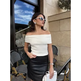 Madonna Yaka Sıfır Kol Bluz Beyaz (Beden: M)