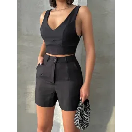 Şortlu Keten Takım S255014 Siyah (Beden: S)