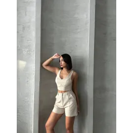 Şortlu Keten Takım S255014 Bej (Beden: Xl)