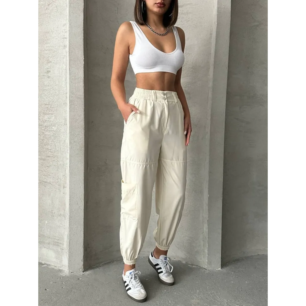 Jogger Lastik Paça Pantolon Bej (Beden: M)