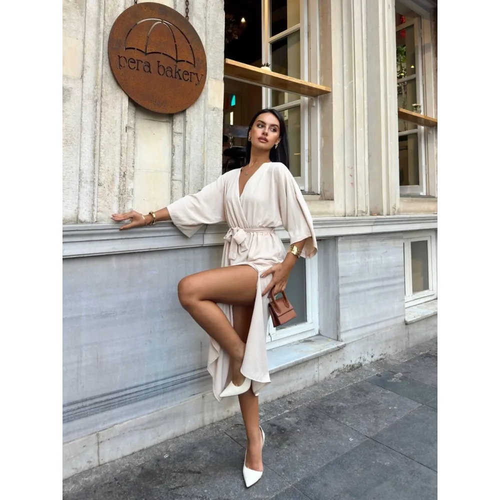 Ayrobin Midi Elbise Bej (Beden: S)