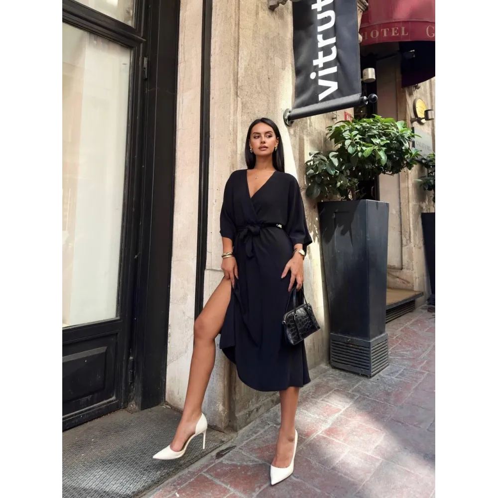 Ayrobin Midi Elbise Siyah (Beden: S)