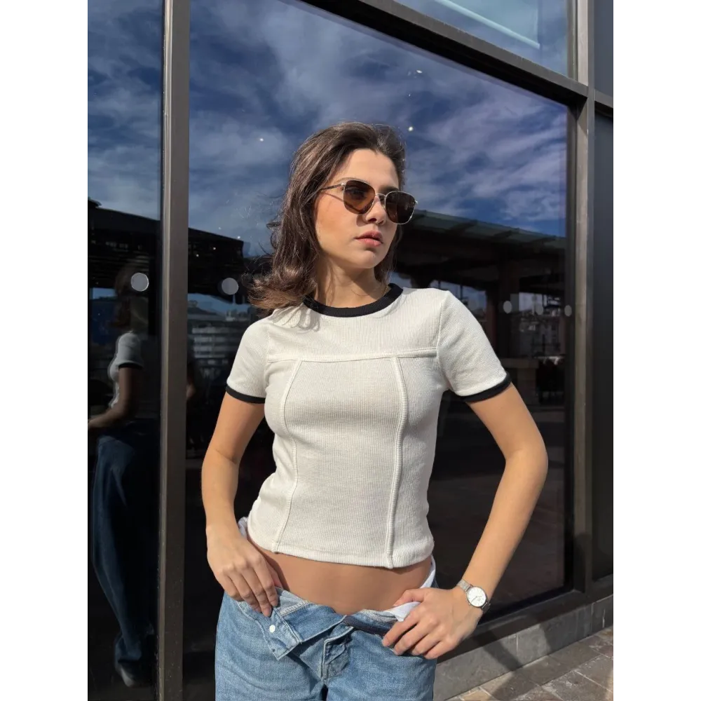 Biyeli Bluz Beyaz (Beden: S)