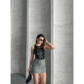 Varaklı Bluz Siyah (Beden: Standart)