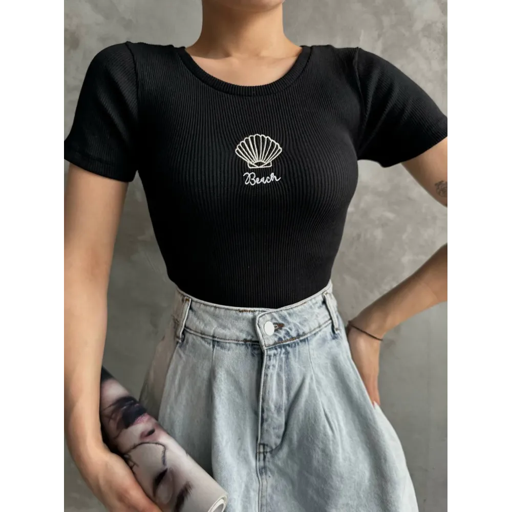 Bac Nakışlı Bluz Siyah (Beden: Standart)