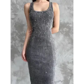 Taşlı Askılı Elbise Antrasit (Beden: Standart)