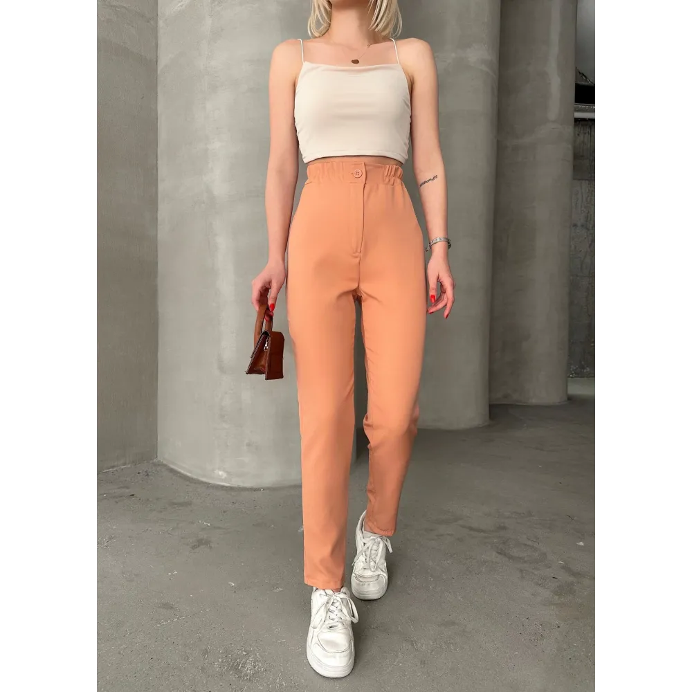 Beli Lastikli Karamel Pantolon Somon (Beden: S)